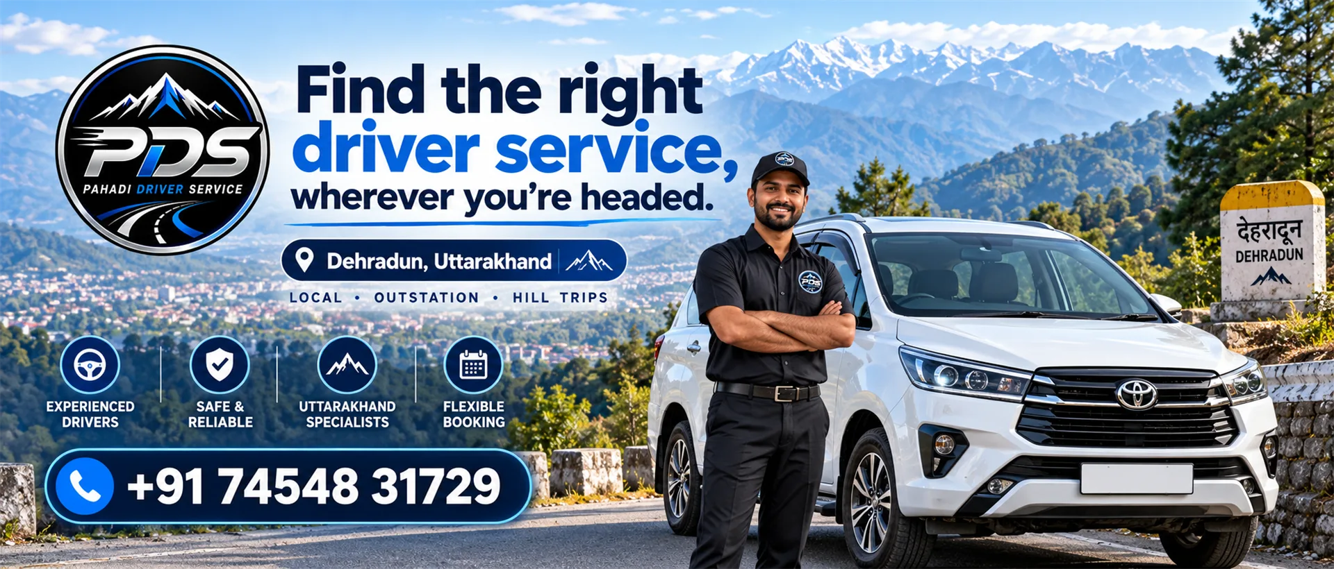 Explore Pahadi Driver Service options across Dehradun and Uttarakhand
