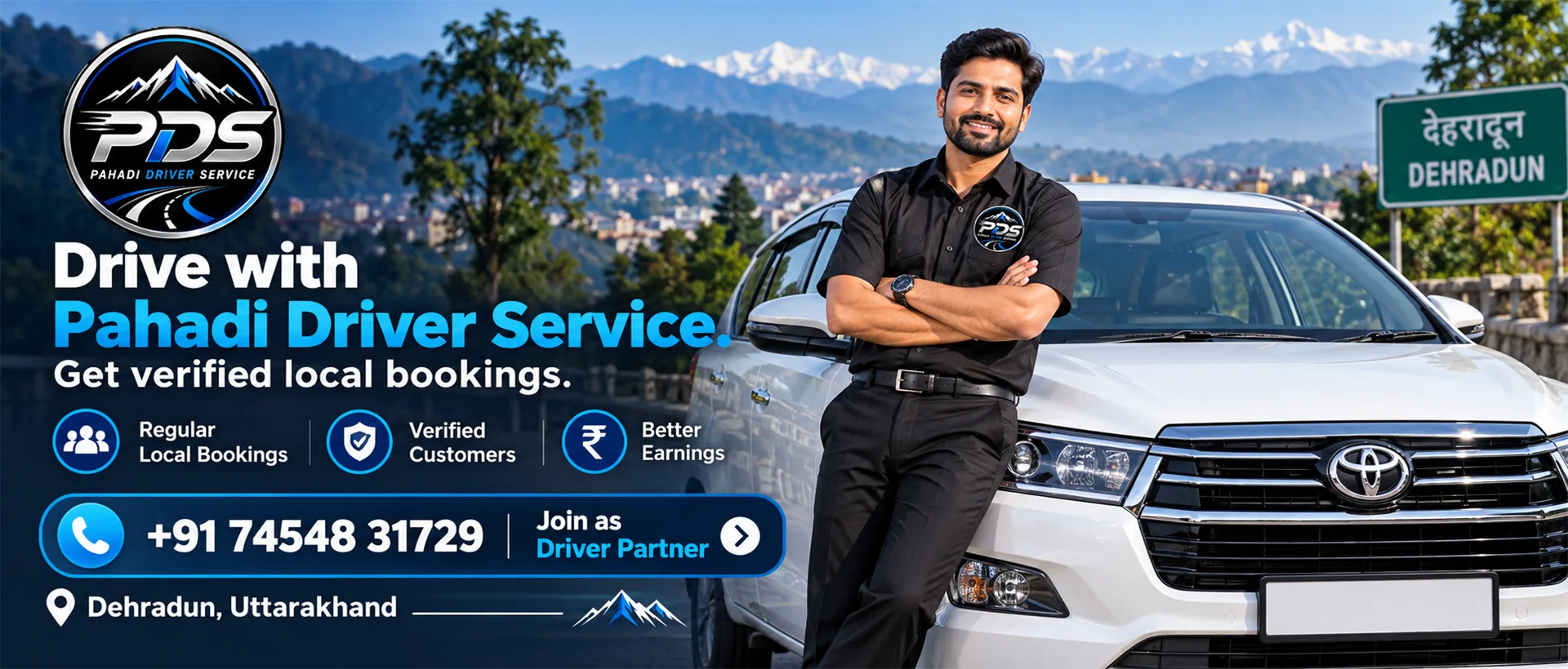 Join Pahadi Driver Service as a verified driver partner in Dehradun